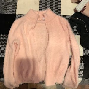 Pink furry zip up jacket